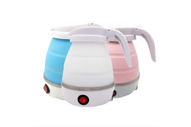 pink, blue, and white colors of collapsible electric kettle