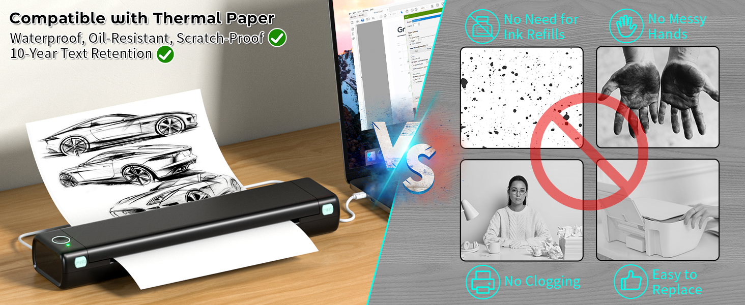 Thermal printing of a wireless printer