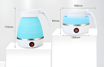 folded and unfolded blue foldable electric kettles