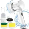 A white handheld electric cleaning brush