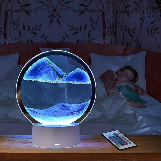 sleeping with a 3D moving sand art table lamp