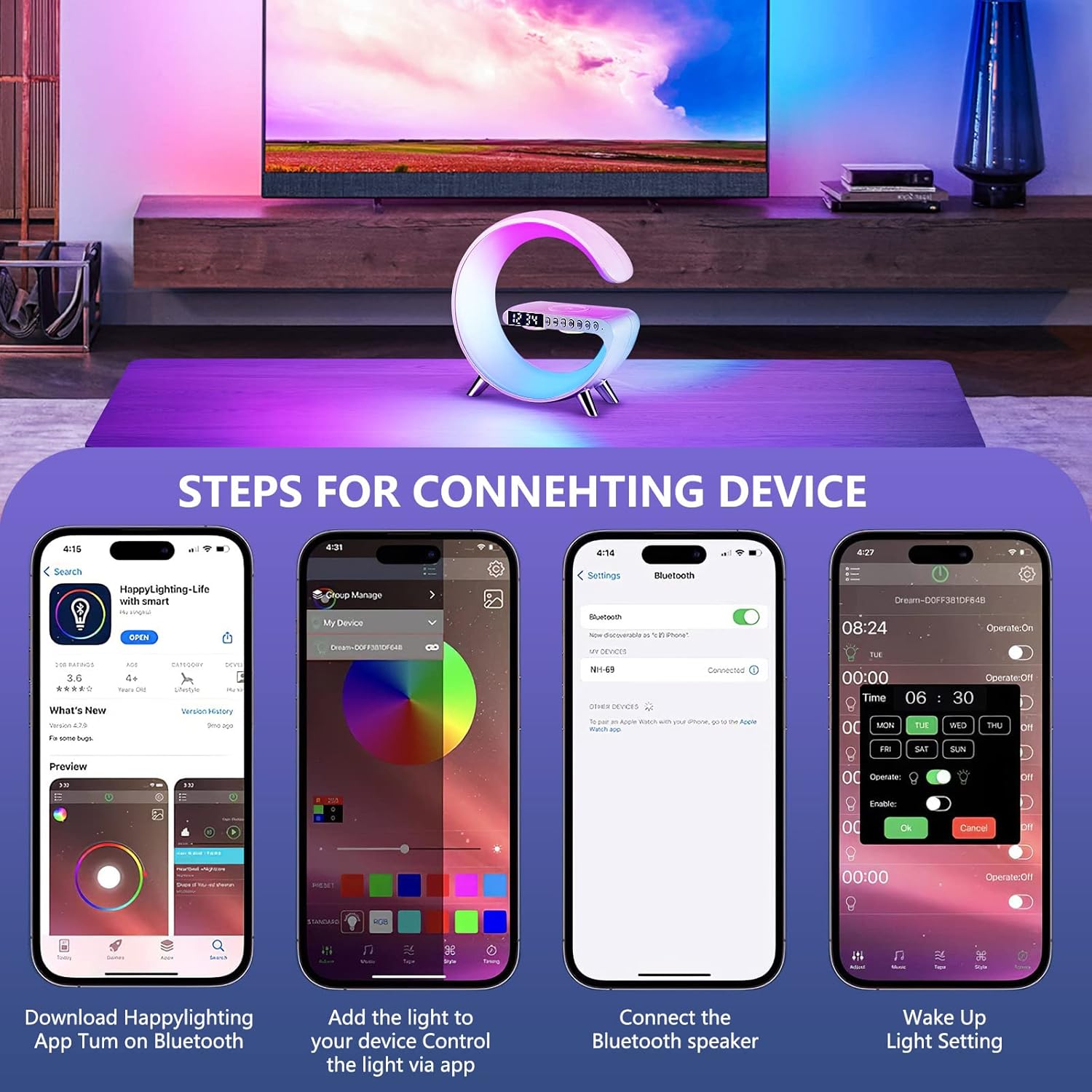 Steps to connect 3 in 1 g smart lamp